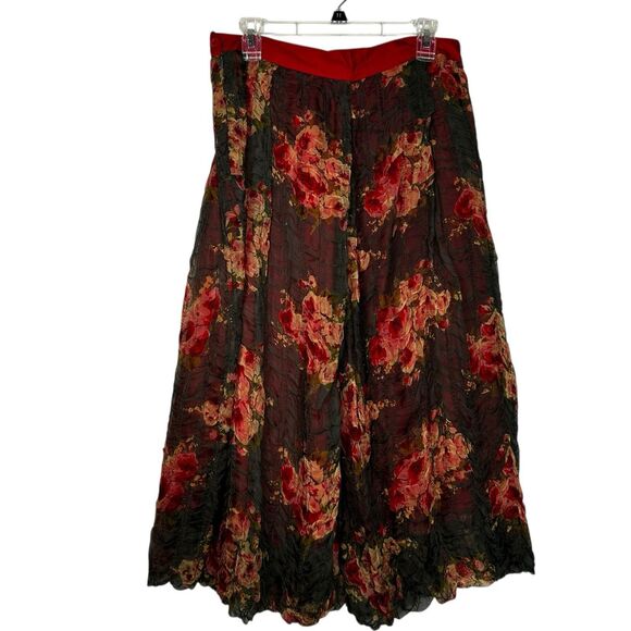 Jigsaw Skirt Women's Size 12 Gothic Vibtage Whimsygoth Floral Silk Maxi - Picture 1 of 9